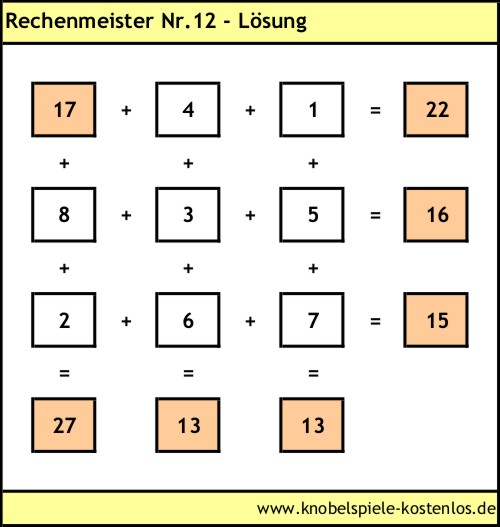 Lösung Knobelspiel Rechenmeister