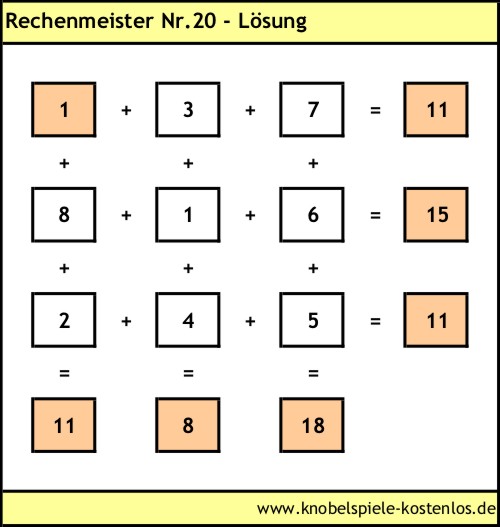 Lösung Knobelspiel Rechenmeister