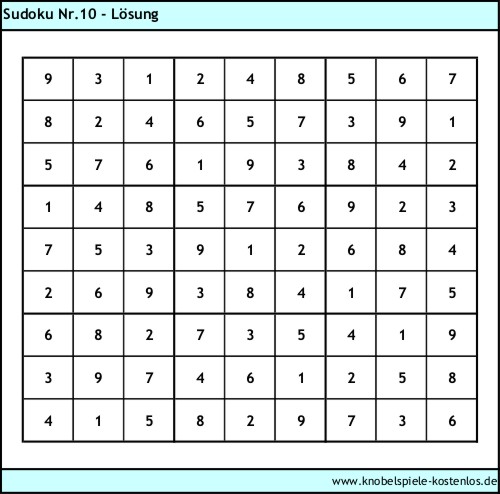 Lsung Knobelspiel Sudoku