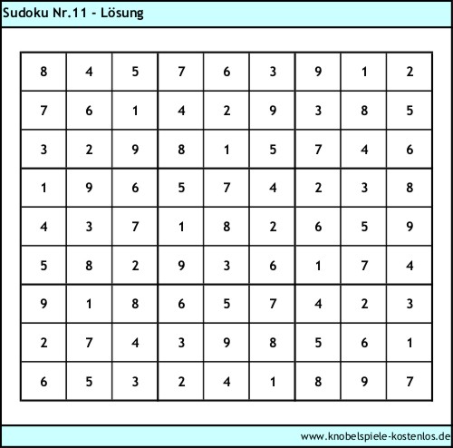 Lösung Knobelspiel Sudoku