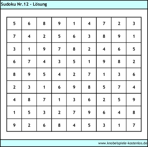Lösung Knobelspiel Sudoku