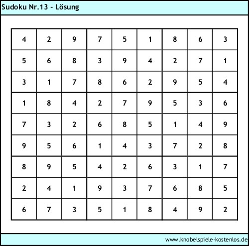 Lösung Knobelspiel Sudoku