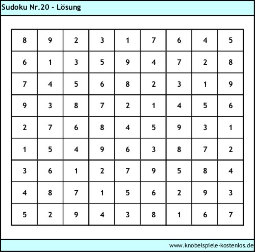 Lösung Knobelspiel Sudoku