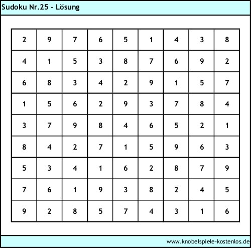 Lösung Knobelspiel Sudoku