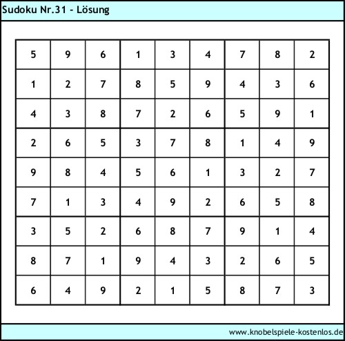Lösung Knobelspiel Sudoku