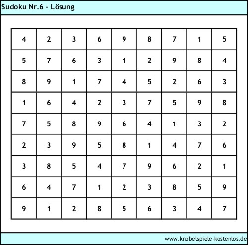 Lösung Knobelspiel Sudoku