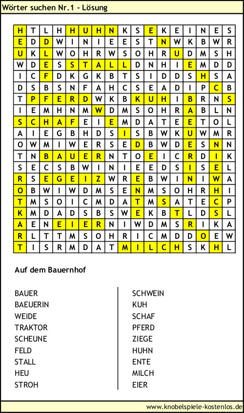 Lösung Knobelspiel Wörter suchen