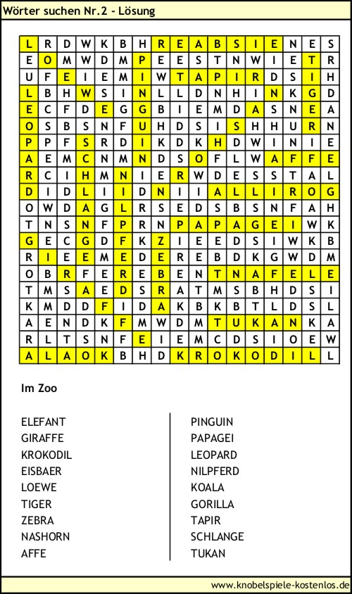 Lösung Knobelspiel Wörter suchen