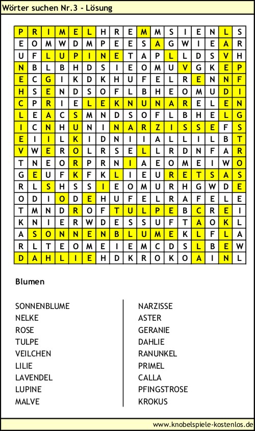 Lösung Knobelspiel Wörter suchen
