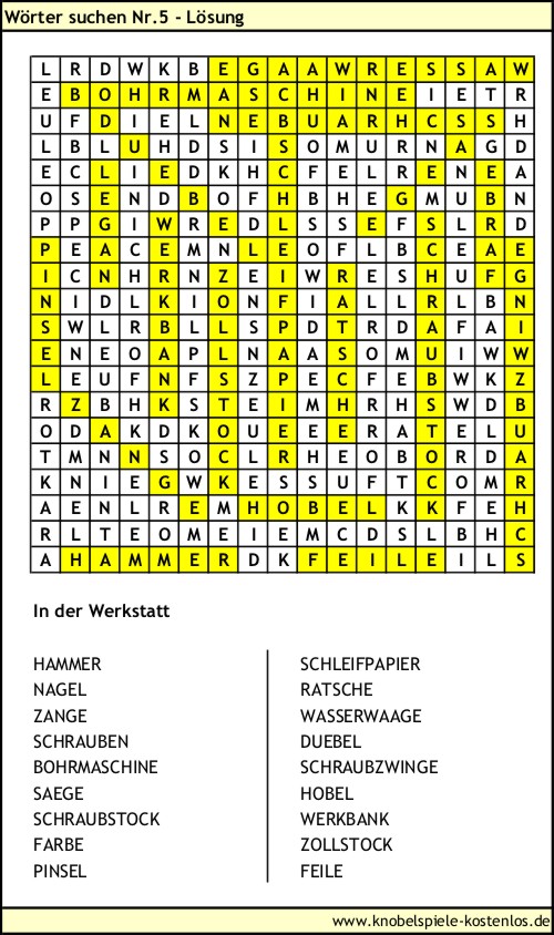 Lösung Knobelspiel Wörter suchen