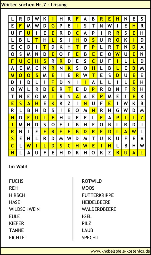 Lösung Knobelspiel Wörter suchen