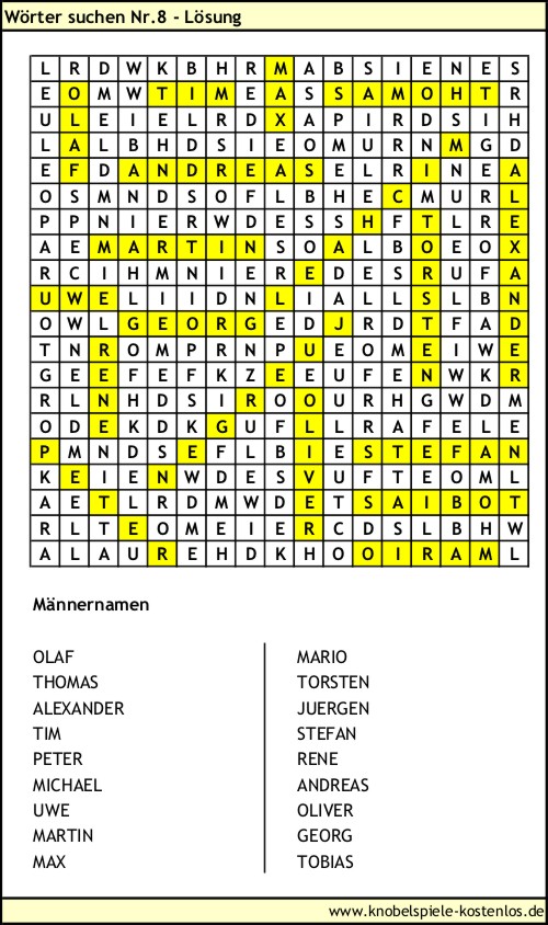 Lösung Knobelspiel Wörter suchen