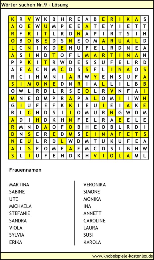 Lösung Knobelspiel Wörter suchen